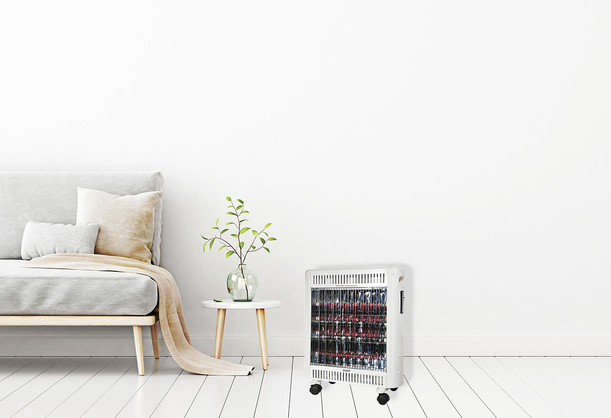 Παρουσιάζεται η θερμάστρα σε ένα σαλόνι.